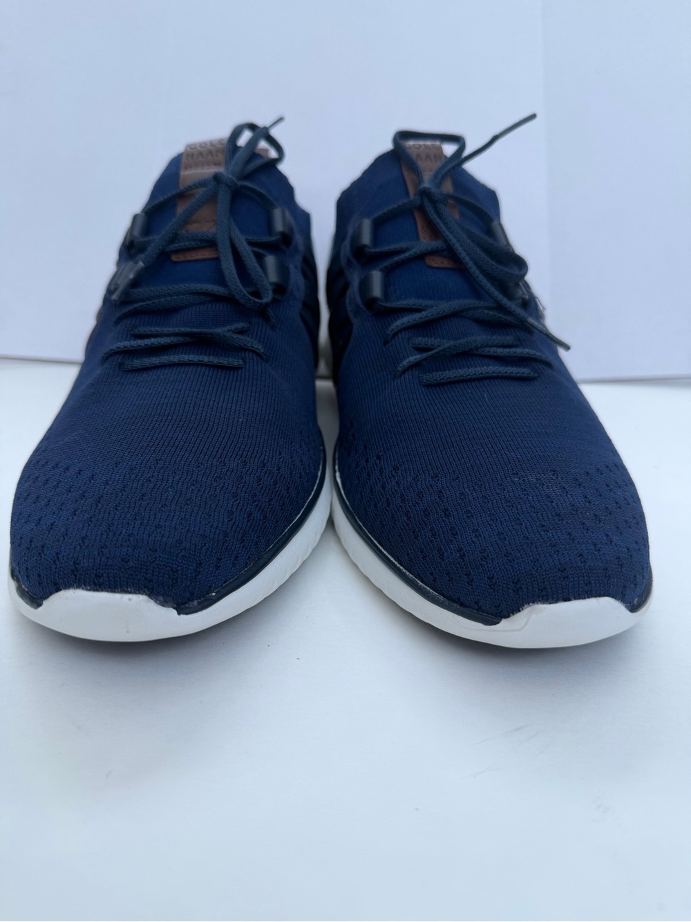 Cole Haan Navy Knit Lace-Up Athletic Sneakers with White Sole